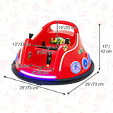 Interactive 12V Kids Bumper Car with Remote Control, LED Lights, and Music - Red