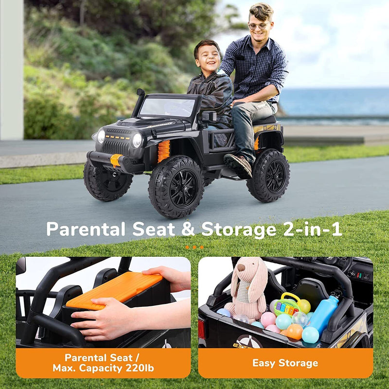 Interactive 12V Kids Car with Cushioned Spring, Cool Lights, and Remote Control