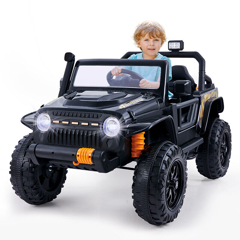 Interactive 12V Kids Car with Cushioned Spring, Cool Lights, and Remote Control