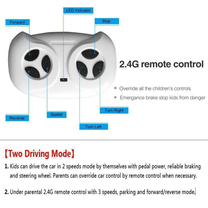 Interactive 12V Kids Police Car with Music, LED Lights, and Remote Control