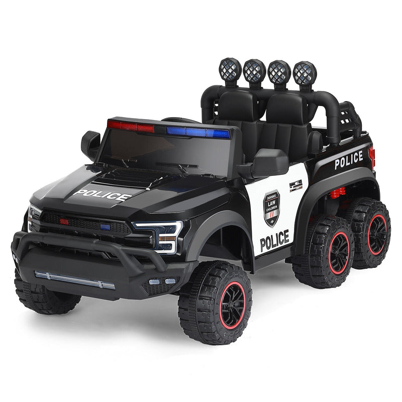 Interactive 12V Police Car Ride-On with RC, LED Lights, and Intercom - 6 Wheel Truck for Kids