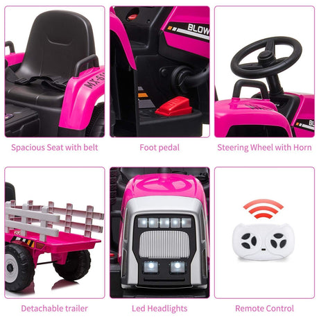 Interactive 12V Ride-On Tractor Truck with Music and Detachable Trailer - Perfect Gift for Boys and Girls