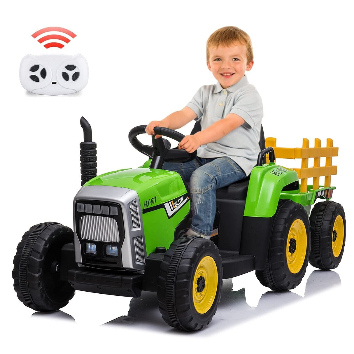 Interactive 12V Ride-On Tractor Truck with Music and Detachable Trailer - Perfect Gift for Boys and Girls