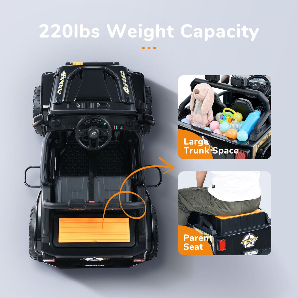 Interactive 12V Ride-On Truck for Kids with Remote Control, LED Lights, and Music