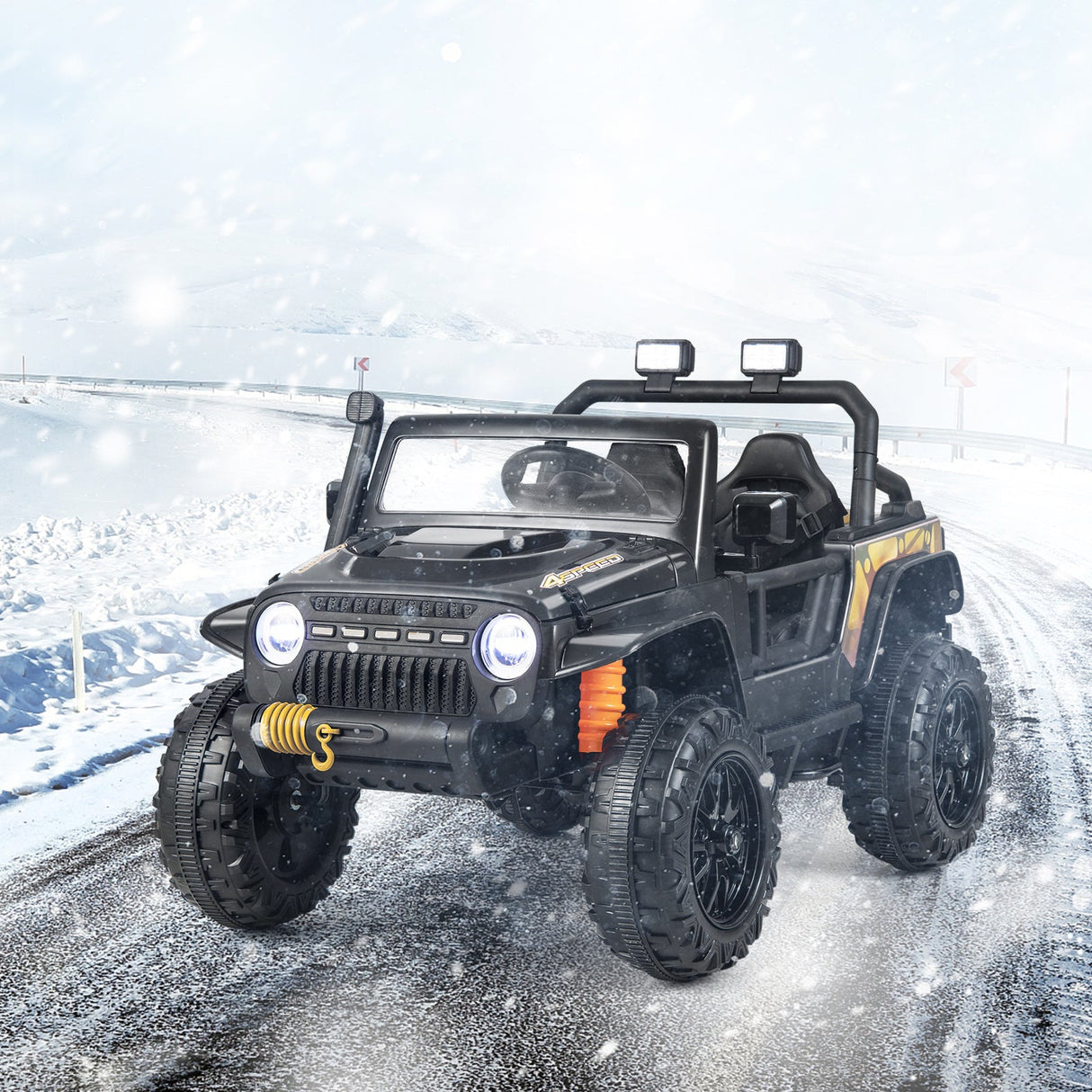 Interactive 12V Ride On Truck with Remote Control, LED Lights, and Music for Parent-Child Fun