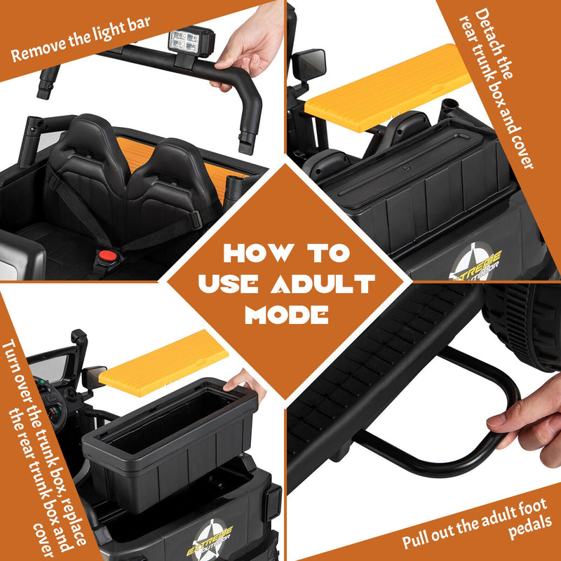 Interactive 12V Ride On Truck with Remote Control, LED Lights, and Music for Parent-Child Fun