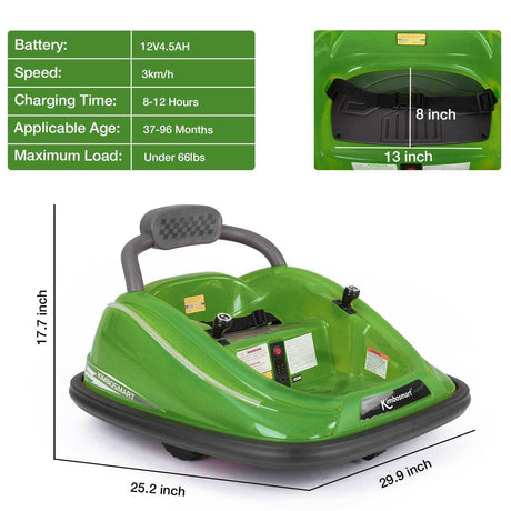 Interactive 6V Bumper Car for Kids with Remote Control, Flashing Lights, Music, and Customizable Stickers