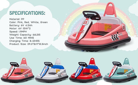 Interactive 6V Electric Bumper Car for Kids with Lights, Music, Horn, and Safety Belts