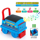 Interactive 6V Electric Kids Train Set with Track, Carriage, Lights, Whistle, Music, Storytelling, and Storage