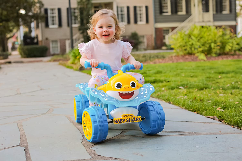 Interactive Baby Shark 6V Quad Ride-On with Light-Up Handlebars and Catchy Song