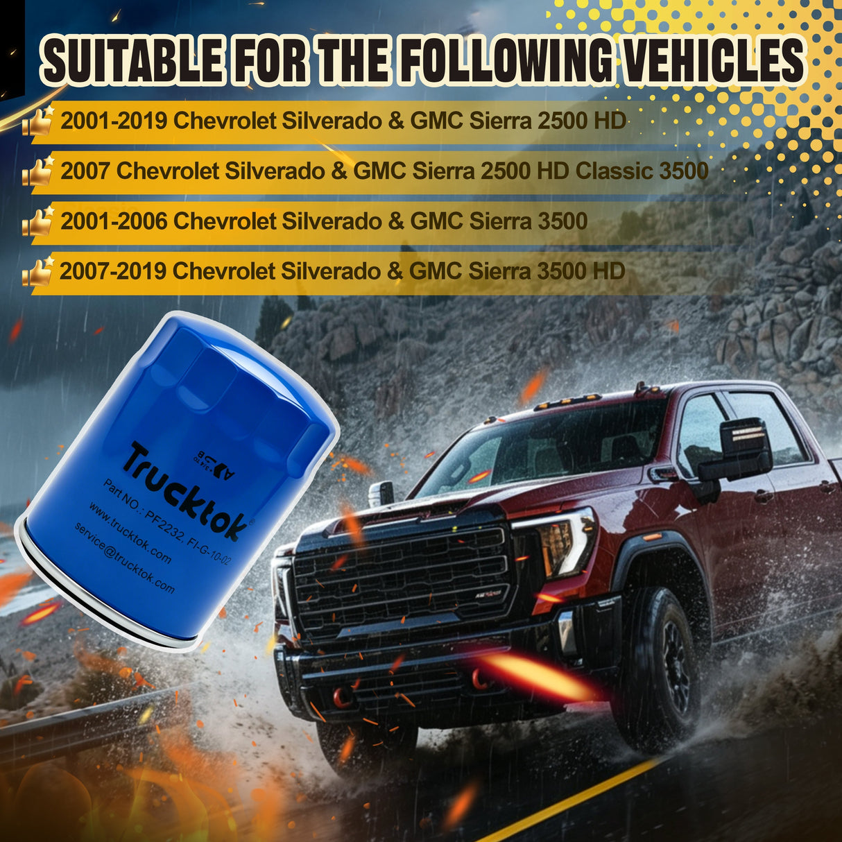 Trucktok 2001-2019 6.6L Silverado Sierra Duramax Oil Filter Replaces PF2232 TruckTok