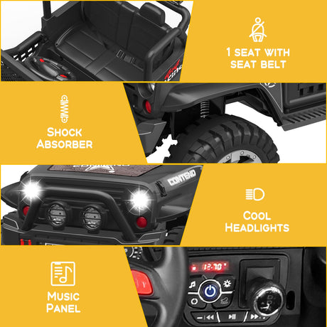 12V Kids Ride On Jeep Car with LED Lights and Safety Belt - Perfect Gift for Boys and Girls