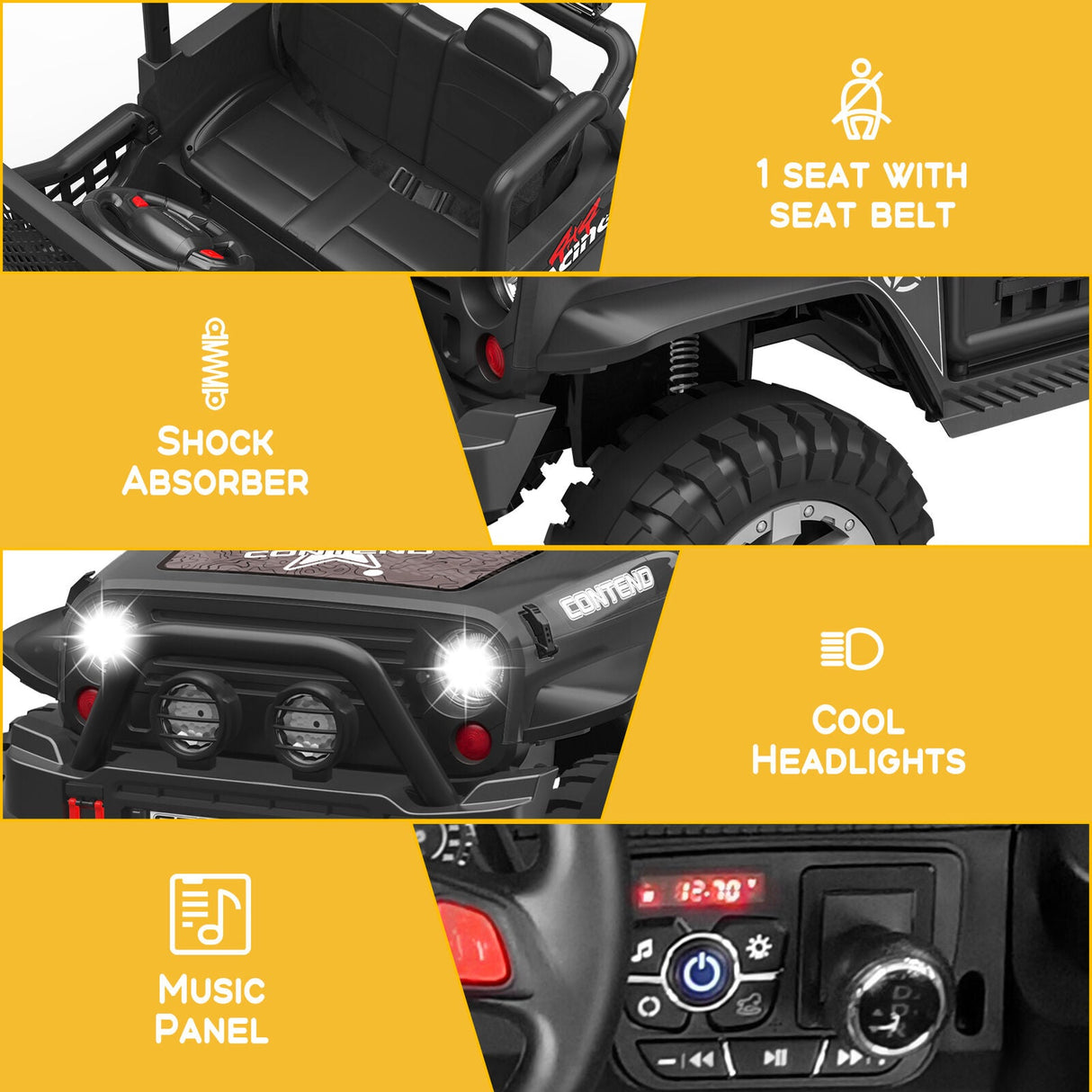 12V Electric Jeep Toy Car for Kids with LED Lights, MP3 Player, and Remote Control - Perfect Gift for Boys and Girls