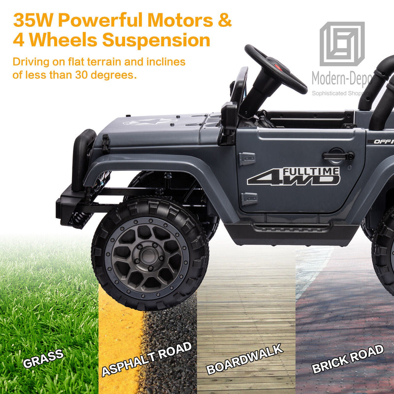 Jeep Kids Ride On Car with Parent Remote Control, Customizable Stickers, and LED Lights - 12V