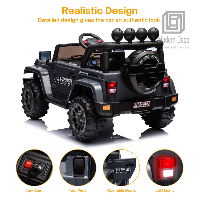 Jeep Kids Ride On Car with Parent Remote Control, Customizable Stickers, and LED Lights - 12V