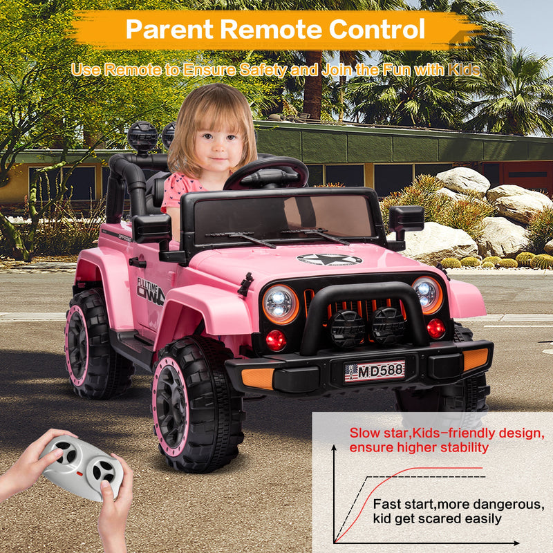 Jeep Kids Ride On Car with Parent Remote Control, Customizable Stickers, and LED Lights - 12V