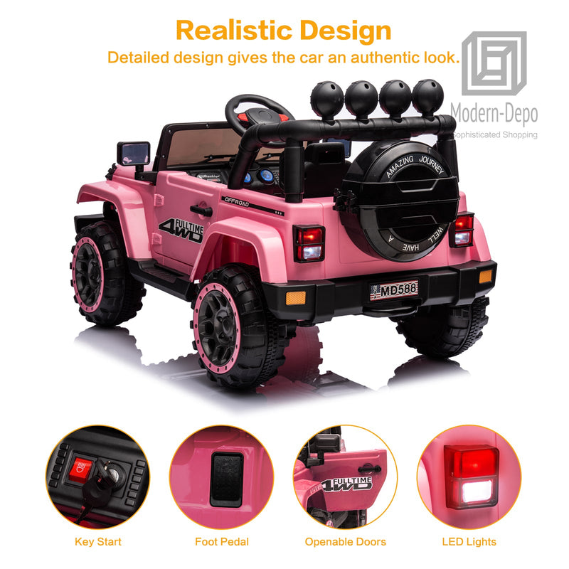 Jeep Kids Ride On Car with Parent Remote Control, Customizable Stickers, and LED Lights - 12V