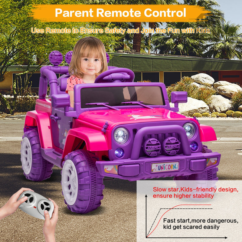 Jeep Kids Ride On Car with Parent Remote Control, Customizable Stickers, and LED Lights - 12V