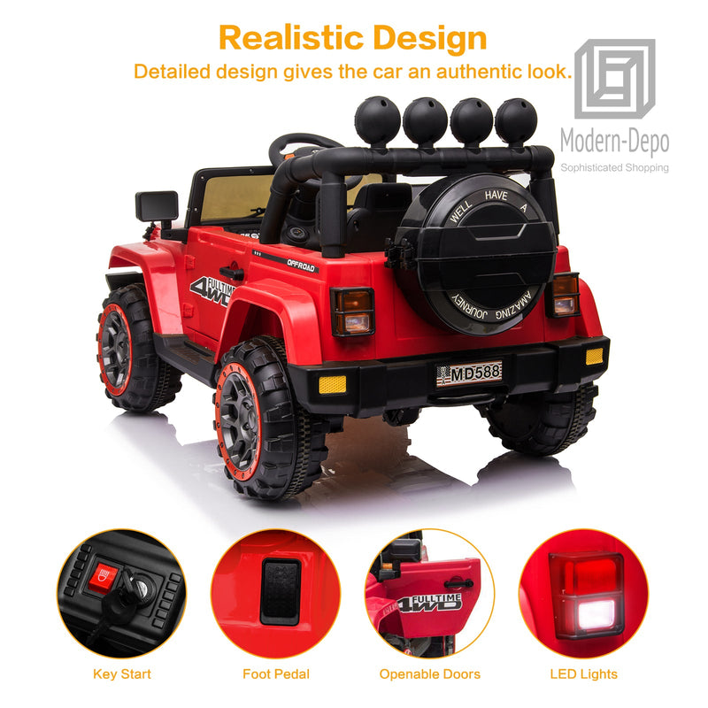 Jeep Kids Ride On Car with Parent Remote Control, Customizable Stickers, and LED Lights - 12V
