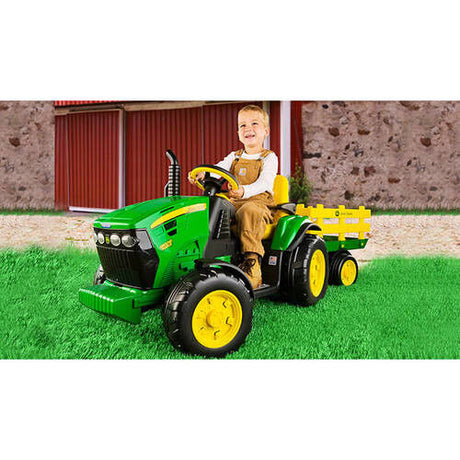 John Deere Ground Force 12V Tractor Ride-On Toy with Trailer and FM Radio for Kids - Brand New