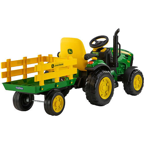 John Deere Ground Force 12V Tractor Ride-On Toy with Trailer and FM Radio for Kids - Brand New