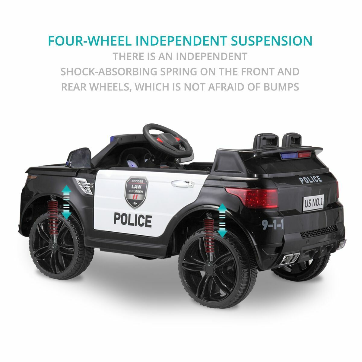 Kid Ride on Police Car with Parental Remote Control - 12V Battery Powered Electric Truck