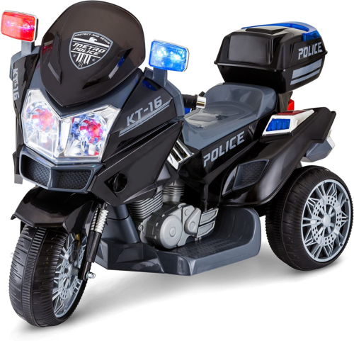 Kid Trax Police Rescue Motorcycle 6V Battery-Powered Ride-On Toy in Black