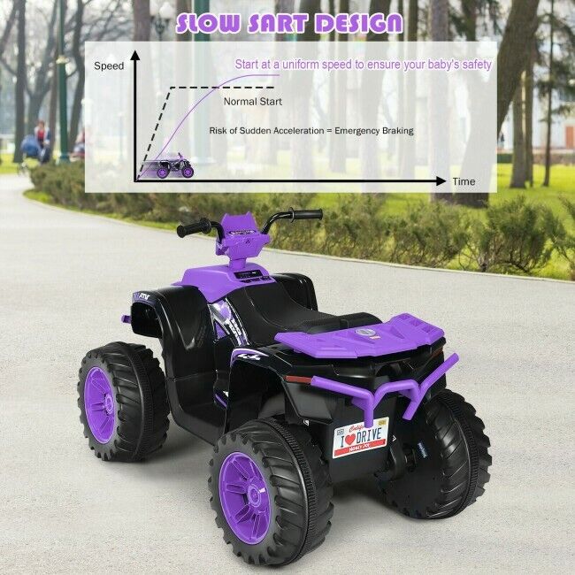 Kids 4-Wheeler ATV Quad Ride On Car with LED Light & Music - Purple