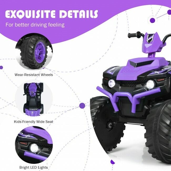Kids 4-Wheeler ATV Quad Ride On Car with LED Light & Music - Purple