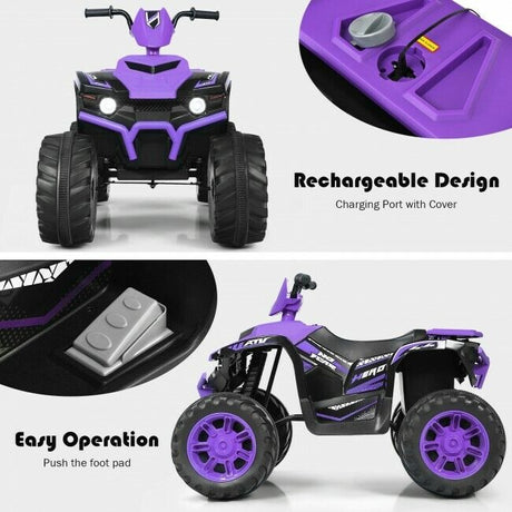 Kids 4-Wheeler ATV Quad Ride On Car with LED Light & Music - Purple