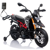 Kid's Electric Motorcycle with Training Wheels, LED Lights, and MP3 Player - Black (12V)