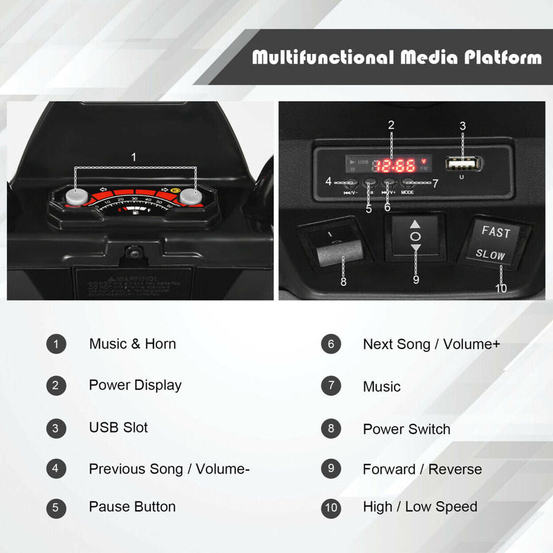 Kid's Electric Ride-On ATV with Music and LED Lights - Black