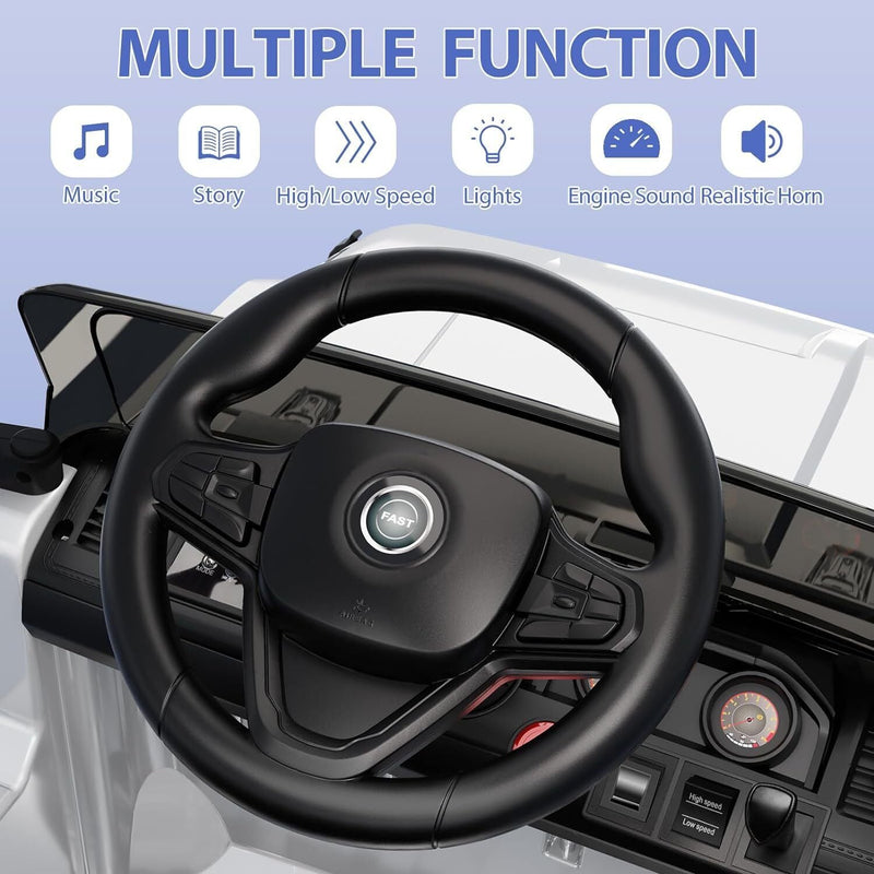 Kids Electric Ride On Jeep Toy Car with Remote Control and Music - 12V, 3 Speeds, White