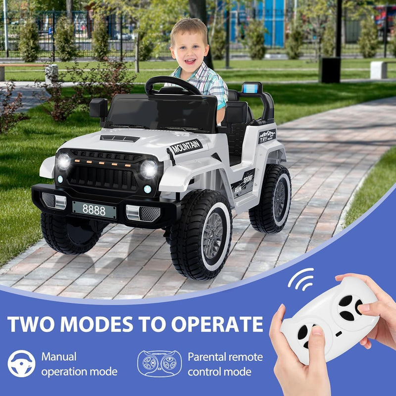 12V Electric Ride On Jeep Toy Car for Kids with Remote Control, Music, and LED Lights - 3 Speed Options