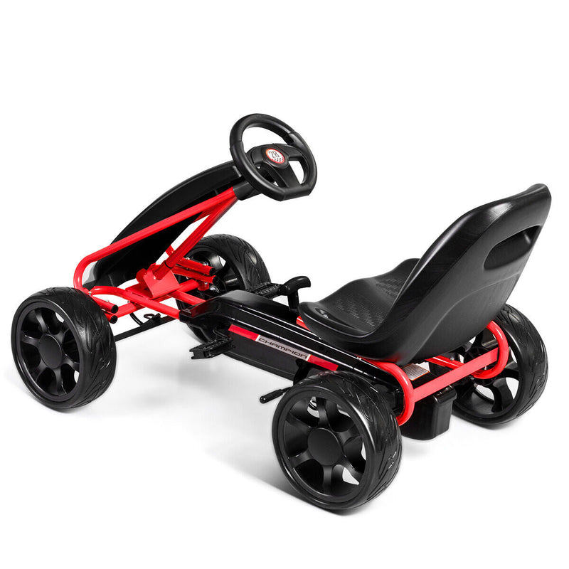 Kids' Pedal Car Go Kart - Adjustable Seat, 4 Wheels, Black