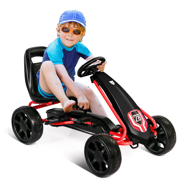 Kids' Pedal Car Go Kart - Adjustable Seat, 4 Wheels, Black