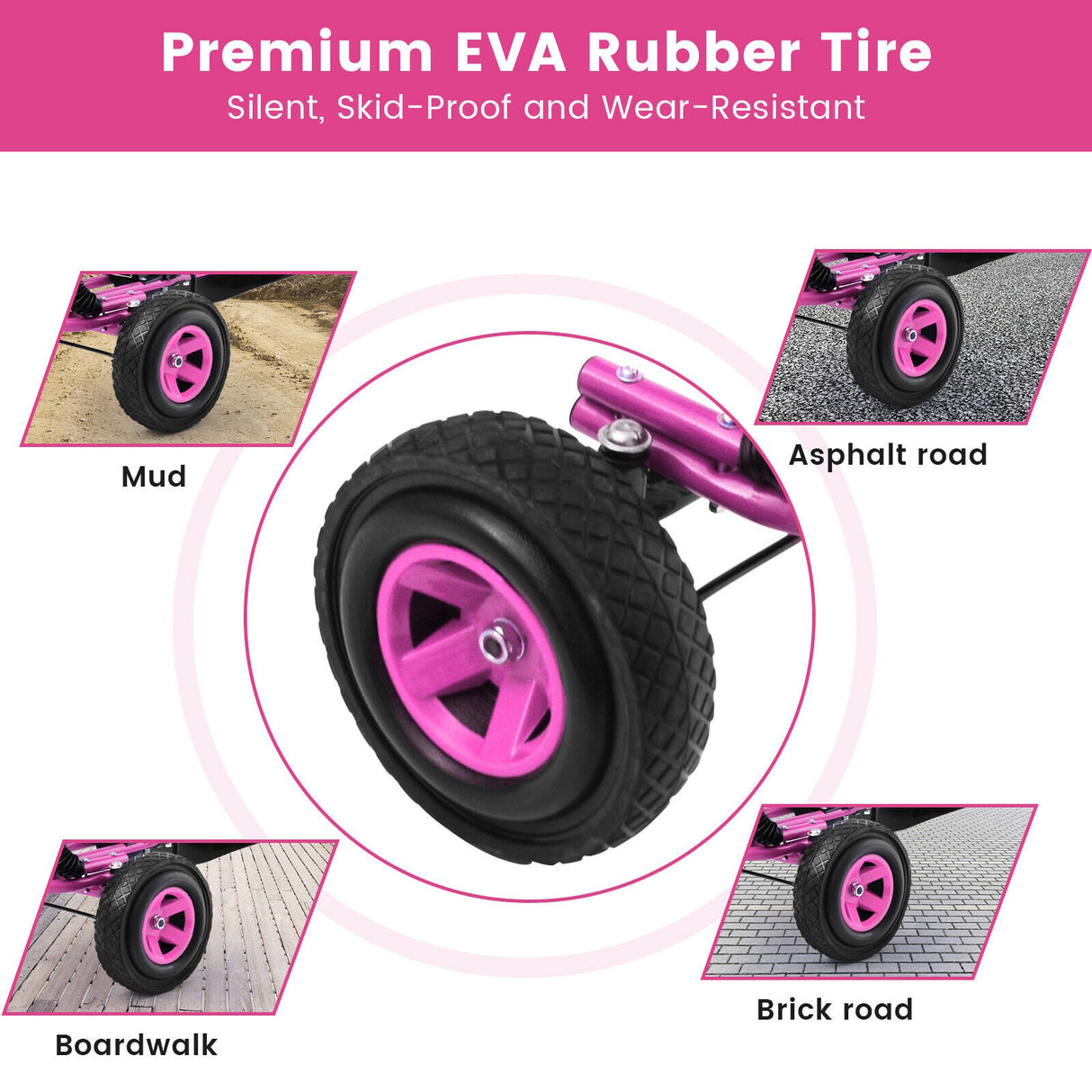 Kids' Pink Pedal-Powered Go Kart with Adjustable Seat - Honeyjoy 4-Wheel Ride-On Toy