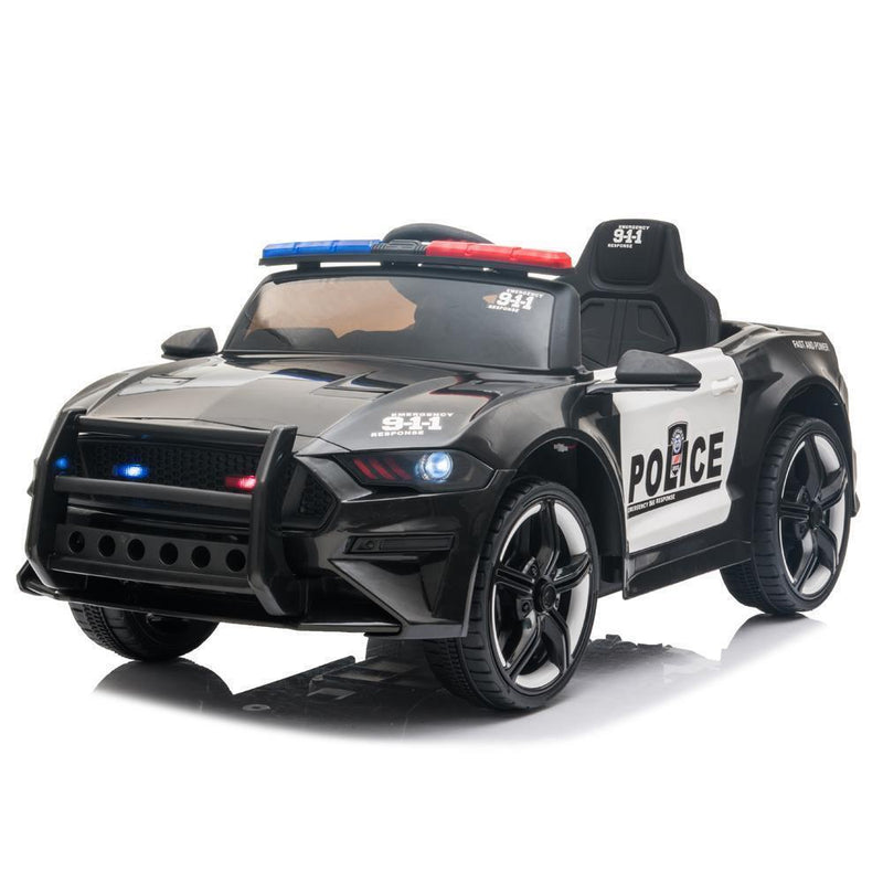 Kids Police SUV Ride-On Car with 2 Speeds, LED Lights, Music, and Parental Control - Black