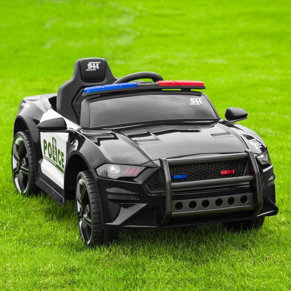 Kids Police SUV Ride-On Car with 2 Speeds, LED Lights, Music, and Parental Control - Black