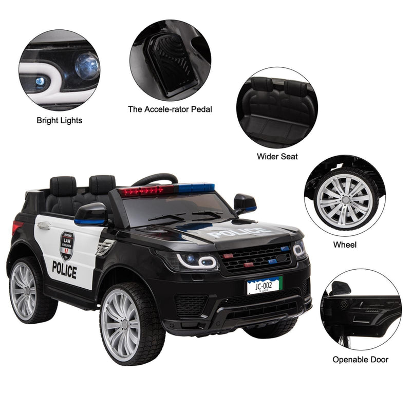 Kids Police SUV Ride-On Car with Lights, Music, Sirens, and Parental Control - 12V