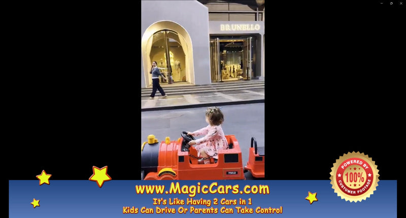 Kids Ride-On Train for Backyard Fun – Battery Powered W/Magic Cars® Remote Control, Real Steam Stack, MP3 & Working Caboose (Ages 1–10)