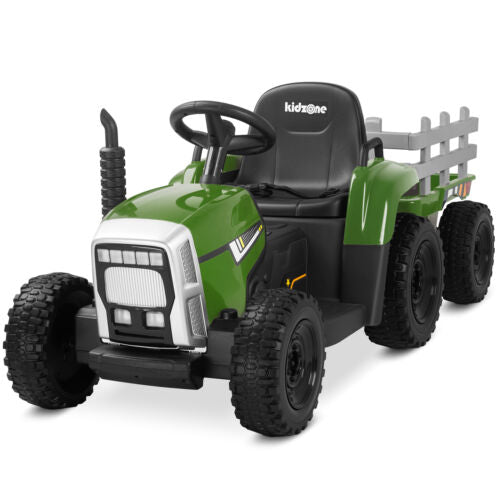 Kidzone 12V Electric Tractor with Trailer and LED Lights, Bluetooth Connectivity for Kids