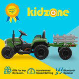 Kidzone 12V Electric Tractor with Trailer and LED Lights, Bluetooth Connectivity for Kids