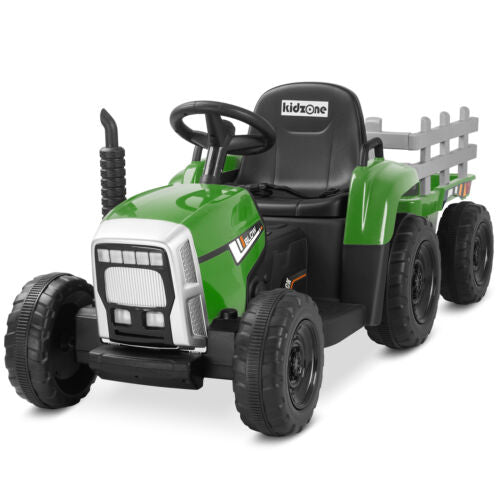 Kidzone 12V Electric Tractor with Trailer Ride-On Toy, Dual Speeds