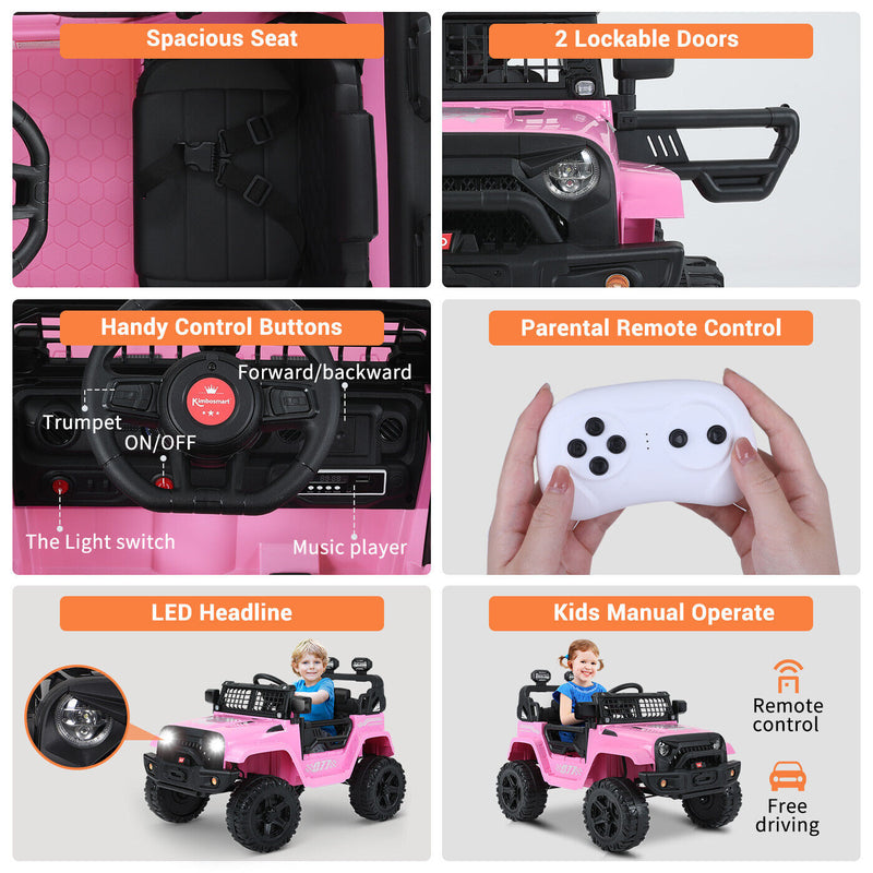 Kimbosmart 12V Kids Ride On Truck Car with Remote Control and 3 Speeds - Perfect Gift for Little Drivers