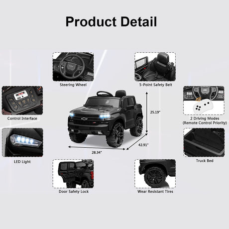 Kimbosmart Chevrolet Silverado 12V Ride On Car with Remote Control for Kids