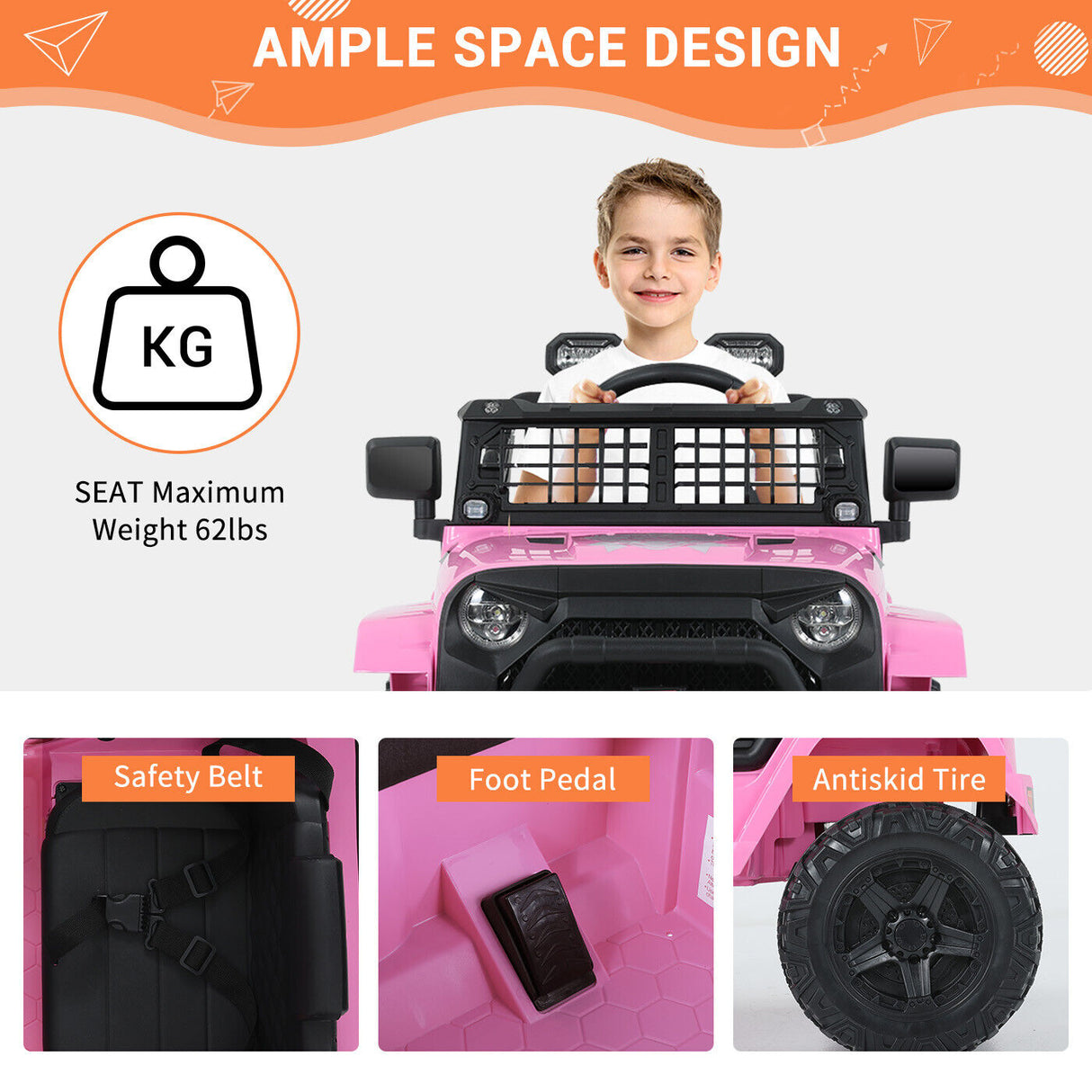Kimbosmart Kids 12V Ride On Truck with Remote Control and 3 Speed Options