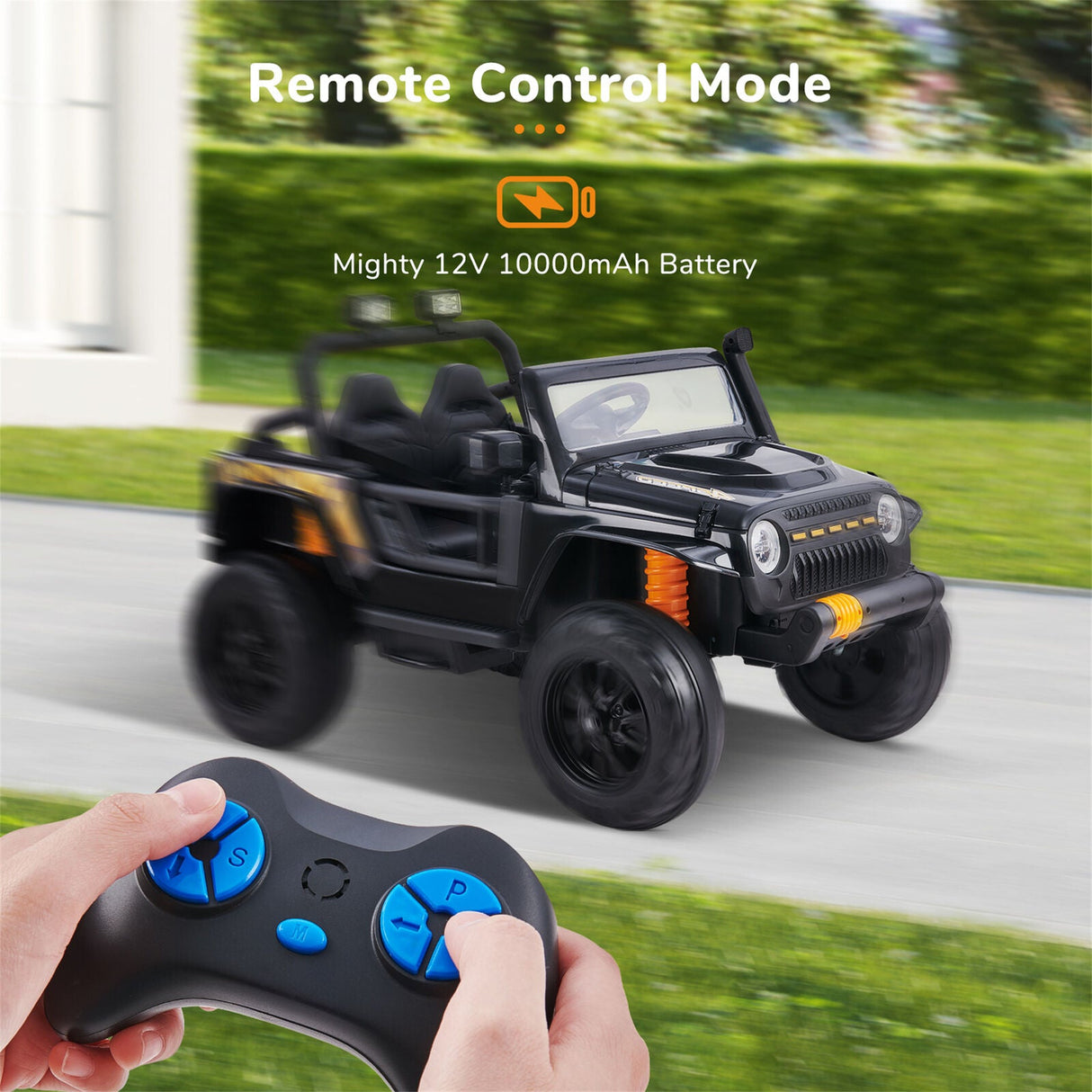 Parent-Child Ride-On Truck with LED Lights, FM Radio, and Bluetooth - 12V Kids Car