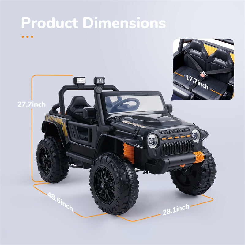 2-Seater Electric Ride-On Truck for Kids with Remote Control and LED Lights - 27.7 x 48.6 x 28.1 inches