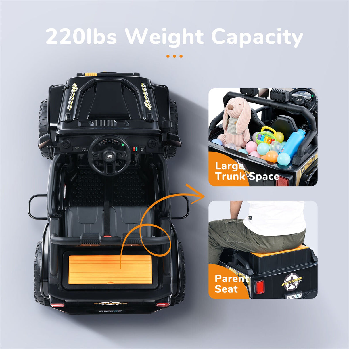 Parent-Child Remote Control 2-Seater Ride-On Car with FM Radio and LED Lights - Supports up to 220lbs